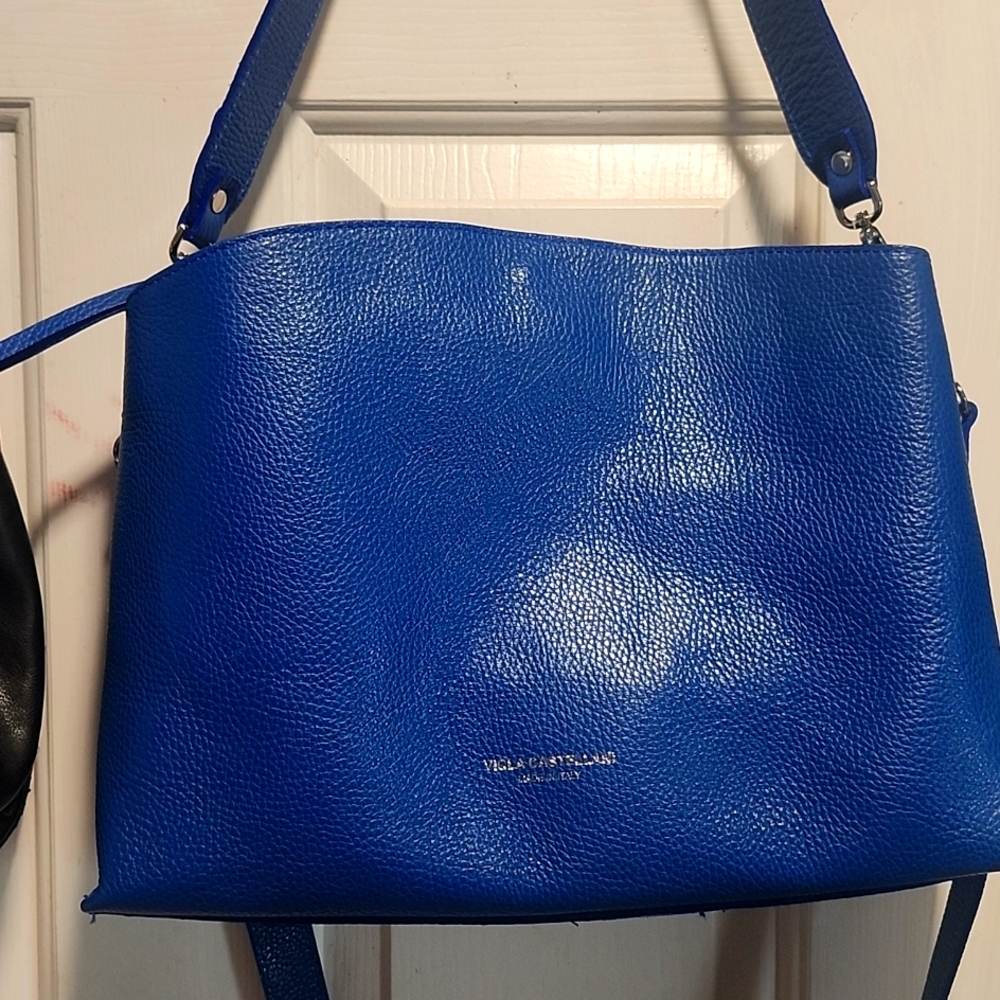 Viola Castellani Made in Italy blue leather shoulder bag/ handbag